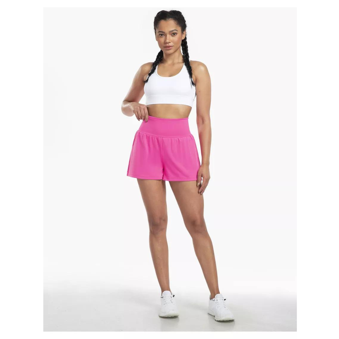 High Waisted 2-in-1 Yoga Shorts with Back and Side Pockets