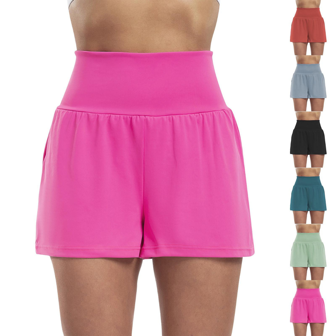 High Waisted 2-in-1 Yoga Shorts with Back and Side Pockets